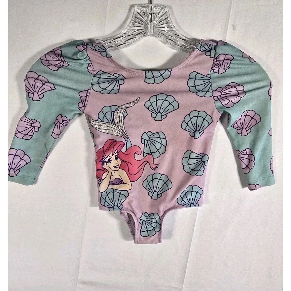 Disney Little Mermaid Toddler Girl 1 Piece Rashguard Swimsuit, UPF 50, 12 Month